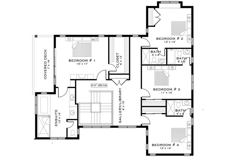 Architectural House Design - Floor Plan - Upper Floor for Farmhouse House Plan #1101-40 - 5 bed, 5.5 bath