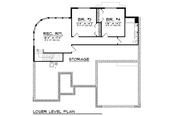 Floor Plan - Lower Floor for European House Plan #70-799 - 4 bed, 3 bath