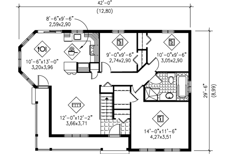 Dream House Plan - Floor Plan - Main Floor for Traditional House Plan #25-4127 - 3 bed, 1 bath
