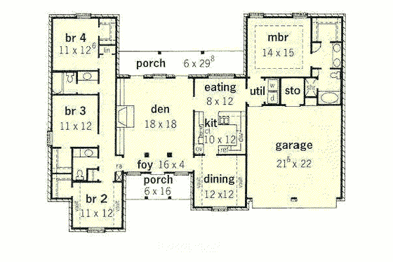 Floor Plan - Main Floor for European House Plan #16-156 - 4 bed, 2 bath