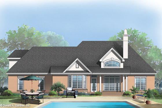 Exterior - Rear Elevation for European House Plan #929-55 - 3 bed, 2 bath