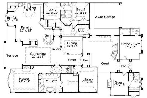 Floor Plan - Main Floor for European House Plan #411-832 - 3 bed, 3.5 bath