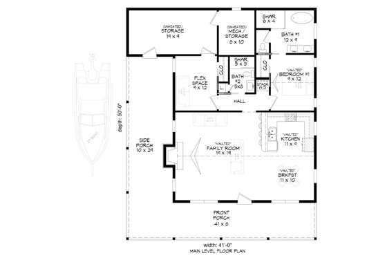 Floor Plan - Main Floor for Country House Plan #932-1426 - 1 bed, 2 bath