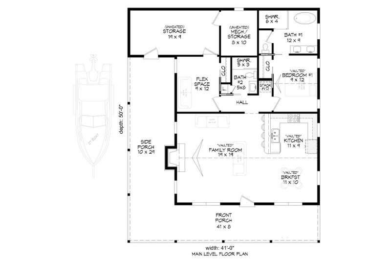 House Plan Design - Floor Plan - Main Floor for Country House Plan #932-1426 - 1 bed, 2 bath
