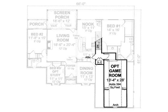 Floor Plan - Upper Floor for European House Plan #20-1828 - 3 bed, 2 bath