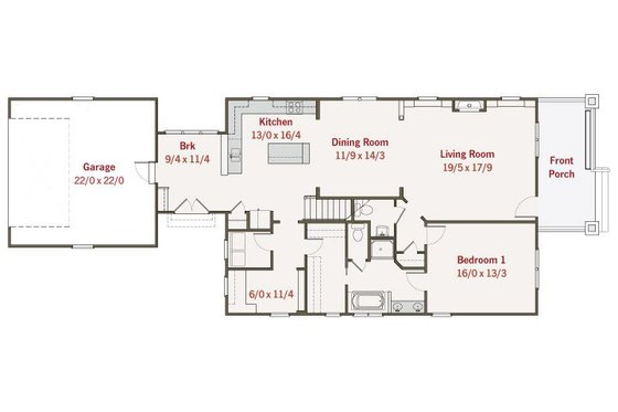 Floor Plan - Main Floor for Craftsman House Plan #461-37 - 3 bed, 2.5 bath