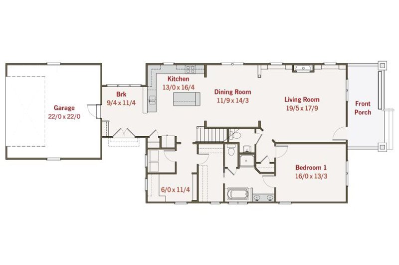 House Blueprint - Floor Plan - Main Floor for Craftsman House Plan #461-37 - 3 bed, 2.5 bath
