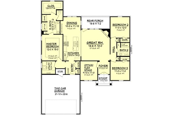 Floor Plan - Main Floor for Ranch House Plan #430-88 - 3 bed, 2 bath