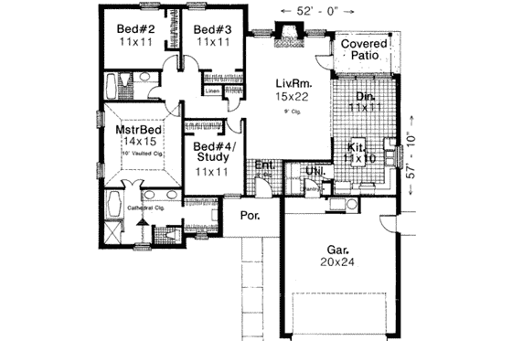 Floor Plan - Main Floor for Traditional House Plan #310-127 - 4 bed, 2 bath