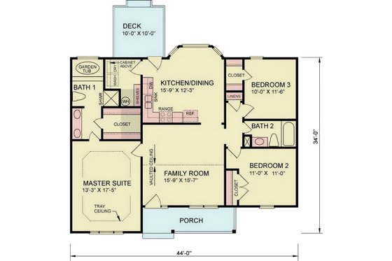 Floor Plan - Main Floor for Traditional House Plan #54-626 - 3 bed, 2 bath
