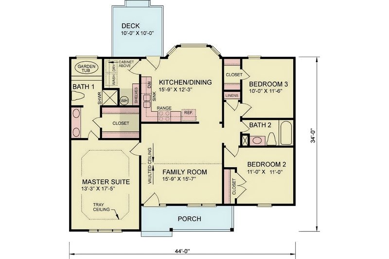 Home Plan - Floor Plan - Main Floor for Traditional House Plan #54-626 - 3 bed, 2 bath