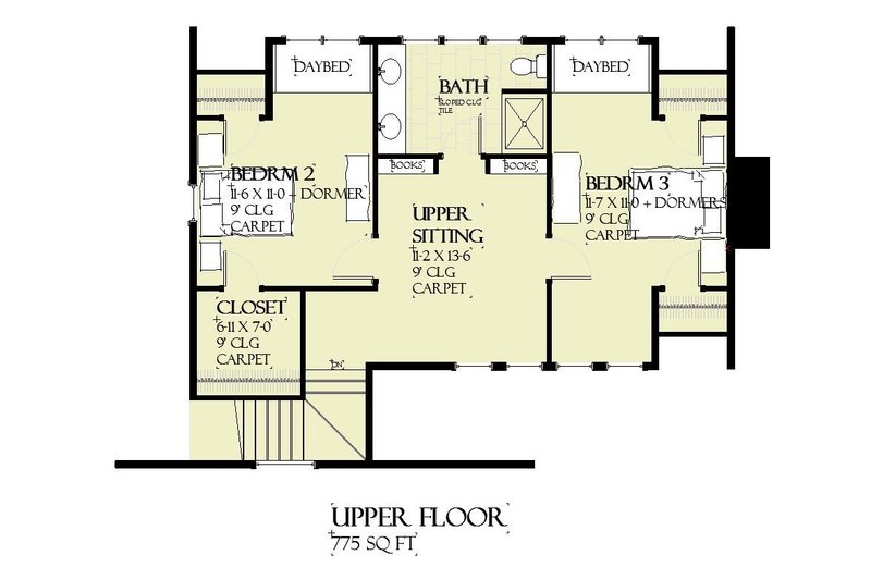 Home Plan - Floor Plan - Upper Floor for Farmhouse House Plan #901-146 - 3 bed, 2.5 bath