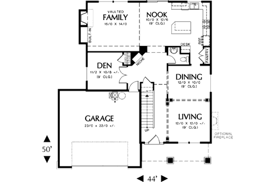 Floor Plan - Main Floor for Craftsman House Plan #48-325 - 3 bed, 2.5 bath