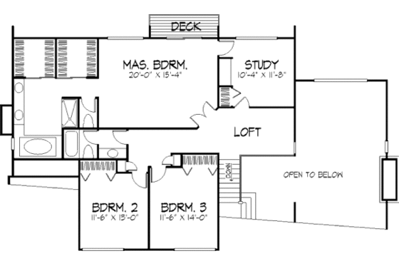 Floor Plan - Upper Floor for Bungalow House Plan #320-313 - 3 bed, 2.5 bath