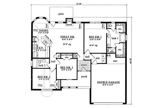 Floor Plan - Main Floor for Traditional House Plan #42-227 - 3 bed, 2 bath