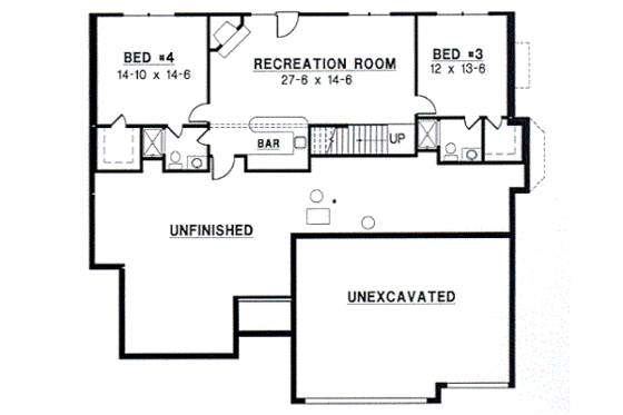 Floor Plan - Lower Floor for Traditional House Plan #67-364 - 4 bed, 4 bath