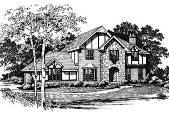 Exterior - Front Elevation for European House Plan #10-146 - 3 bed, 2.5 bath