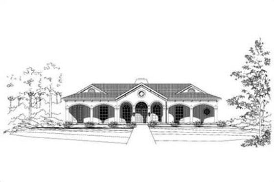 Exterior - Front Elevation for Adobe / Southwestern House Plan #411-168 - 3 bed, 3.5 bath
