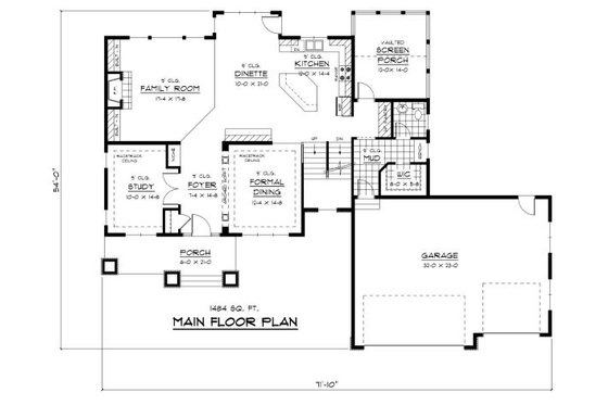 Floor Plan - Main Floor for Country House Plan #51-286 - 4 bed, 2.5 bath
