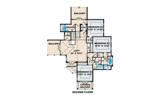 Floor Plan - Upper Floor for Beach House Plan #27-567 - 4 bed, 4.5 bath