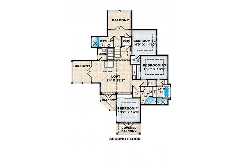 House Design - Floor Plan - Upper Floor for Beach House Plan #27-567 - 4 bed, 4.5 bath