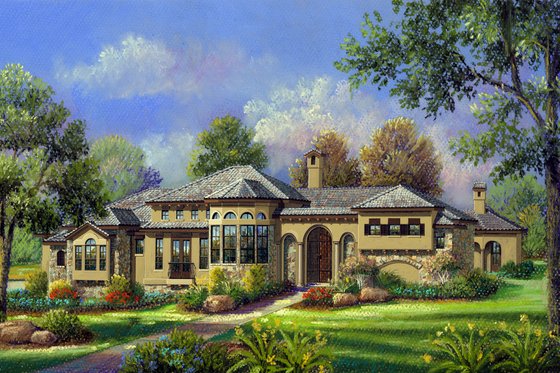 Exterior - Front Elevation 3 for Mediterranean House Plan #80-124 - 4 bed, 4.5 bath