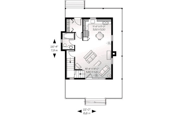 Floor Plan - Main Floor for Cottage House Plan #23-520 - 3 bed, 1 bath