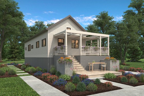 Exterior - Front Elevation 4 for Cottage House Plan #497-23 - 2 bed, 2 bath