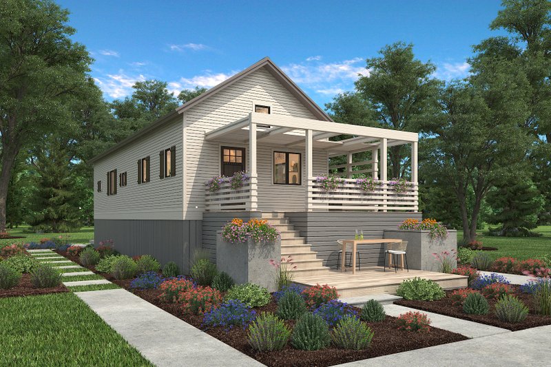 House Blueprint - Exterior - Front Elevation 4 for Cottage House Plan #497-23 - 2 bed, 2 bath