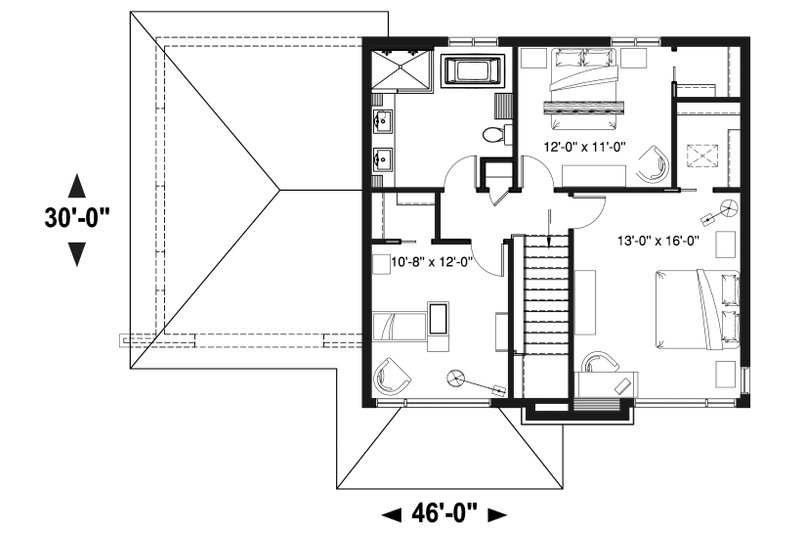 House Blueprint - Floor Plan - Upper Floor for Contemporary House Plan #23-2644 - 4 bed, 2.5 bath