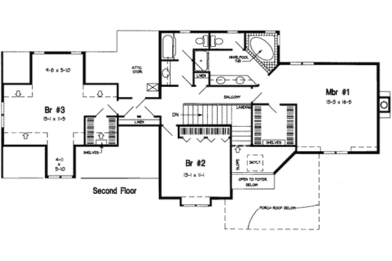 Floor Plan - Upper Floor for European House Plan #312-129 - 3 bed, 2.5 bath