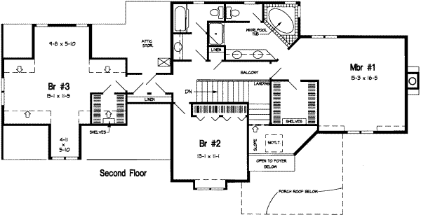 Floor Plan - Upper Floor for European House Plan #312-129 - 3 bed, 2.5 bath