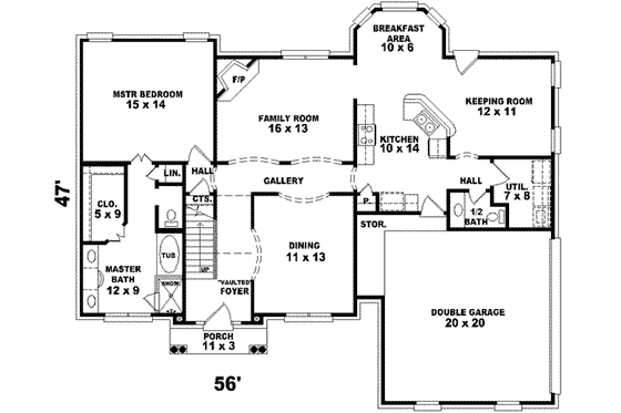 Floor Plan - Main Floor for Traditional House Plan #81-810 - 3 bed, 2.5 bath