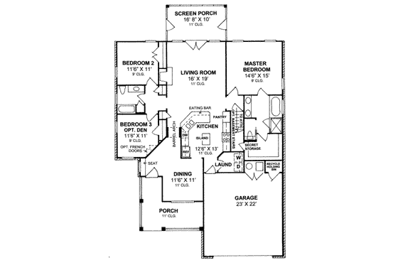 Floor Plan - Main Floor for Traditional House Plan #20-1588 - 3 bed, 2 bath
