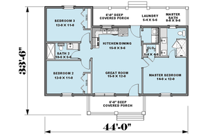 Floor Plan - Main Floor for Farmhouse House Plan #44-224 - 3 bed, 2 bath