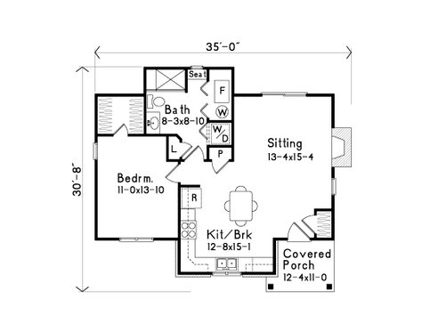 Floor Plan - Main Floor for Cottage House Plan #22-567 - 1 bed, 1 bath