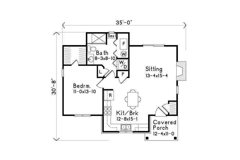 House Blueprint - Floor Plan - Main Floor for Cottage House Plan #22-567 - 1 bed, 1 bath
