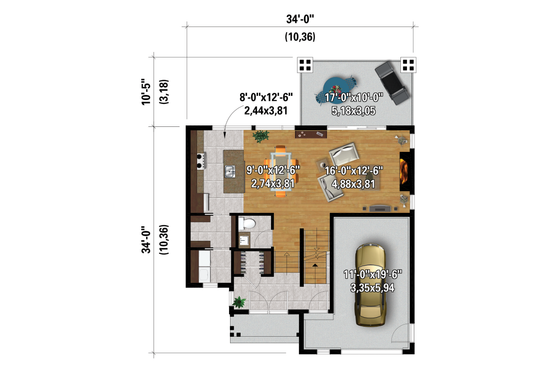 Floor Plan - Main Floor for Cottage House Plan #25-4929 - 2 bed, 2.5 bath
