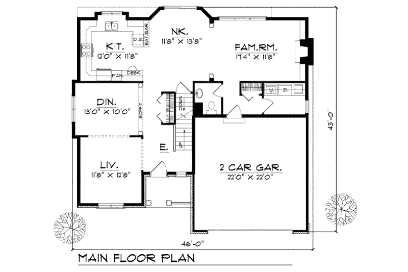 House Plan Design - Floor Plan - Main Floor for Traditional House Plan #70-361 - 4 bed, 2.5 bath