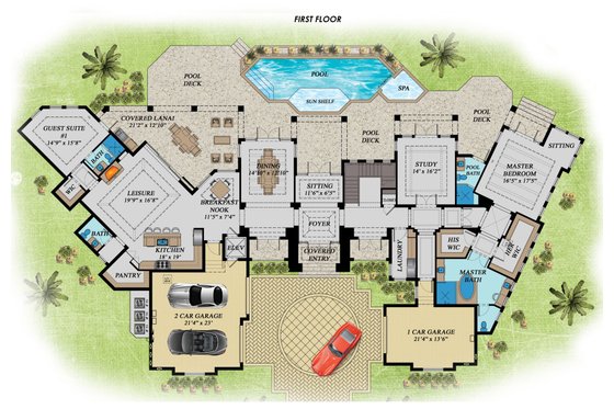 Floor Plan - Main Floor for Beach House Plan #548-31 - 4 bed, 5.5 bath