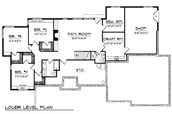 Floor Plan - Lower Floor for European House Plan #70-791 - 5 bed, 4.5 bath