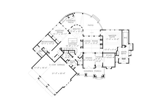 Floor Plan - Main Floor for Craftsman House Plan #54-478 - 3 bed, 3.5 bath