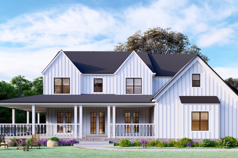 House Blueprint - Farmhouse Exterior - Front Elevation Plan #54-378