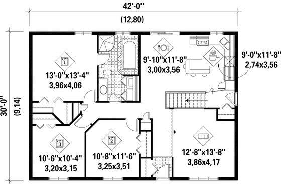 Floor Plan - Main Floor for Classical House Plan #25-4820 - 3 bed, 1 bath