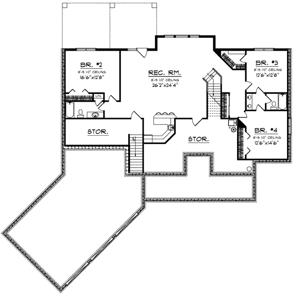 House Blueprint - Traditional Floor Plan - Lower Floor Plan #70-640