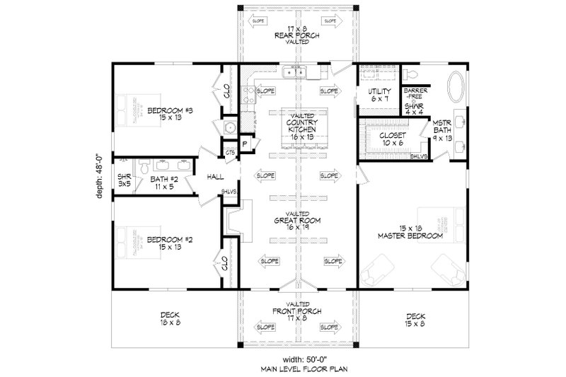 House Blueprint - Floor Plan - Main Floor for Country House Plan #932-1332 - 3 bed, 2 bath