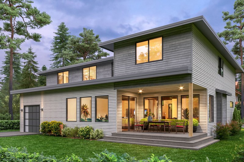 Architectural House Design - Exterior - Rear Elevation for Prairie House Plan #1066-258 - 4 bed, 3.5 bath