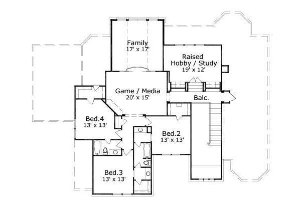 Colonial Floor Plan - Upper Floor Plan #411-425