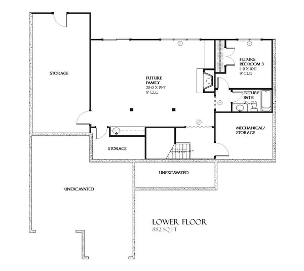 Ranch Floor Plan - Lower Floor Plan #901-54