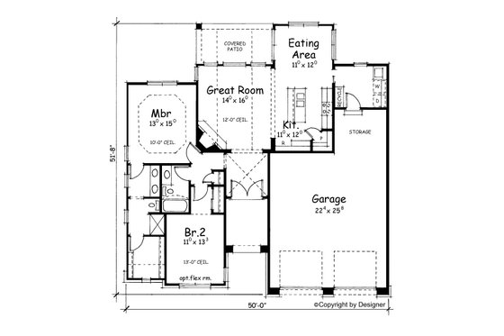 Floor Plan - Main Floor for European House Plan #20-1396 - 2 bed, 2 bath